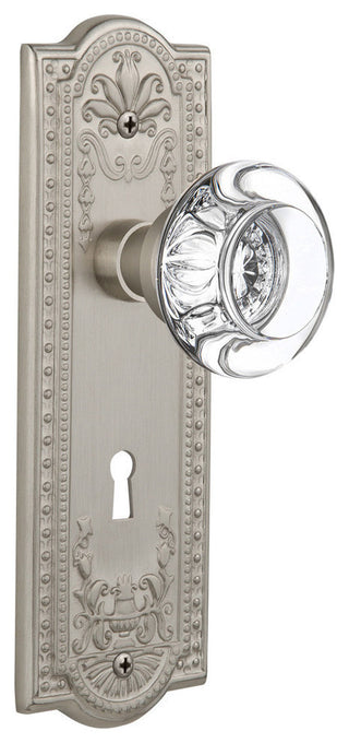 Single Meadows Plate With Round Clear Crystal Knob, Satin Nickel