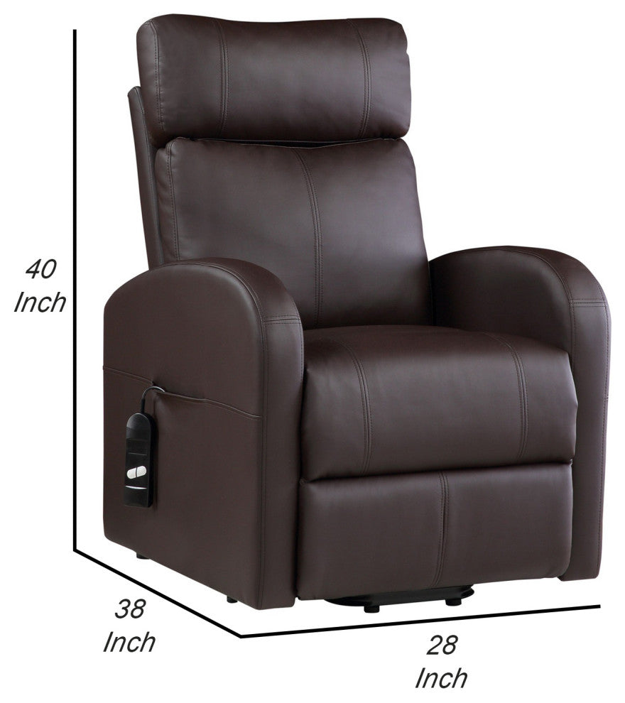 Benzara BM251042 Power Lift Recliner Chair, Leather and Wired Controller, Brown