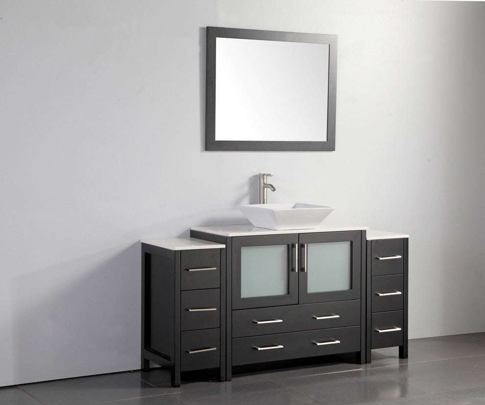 Vanity Art Vanity Set With Vessel Sink, Espresso, 60", Standard Mirror
