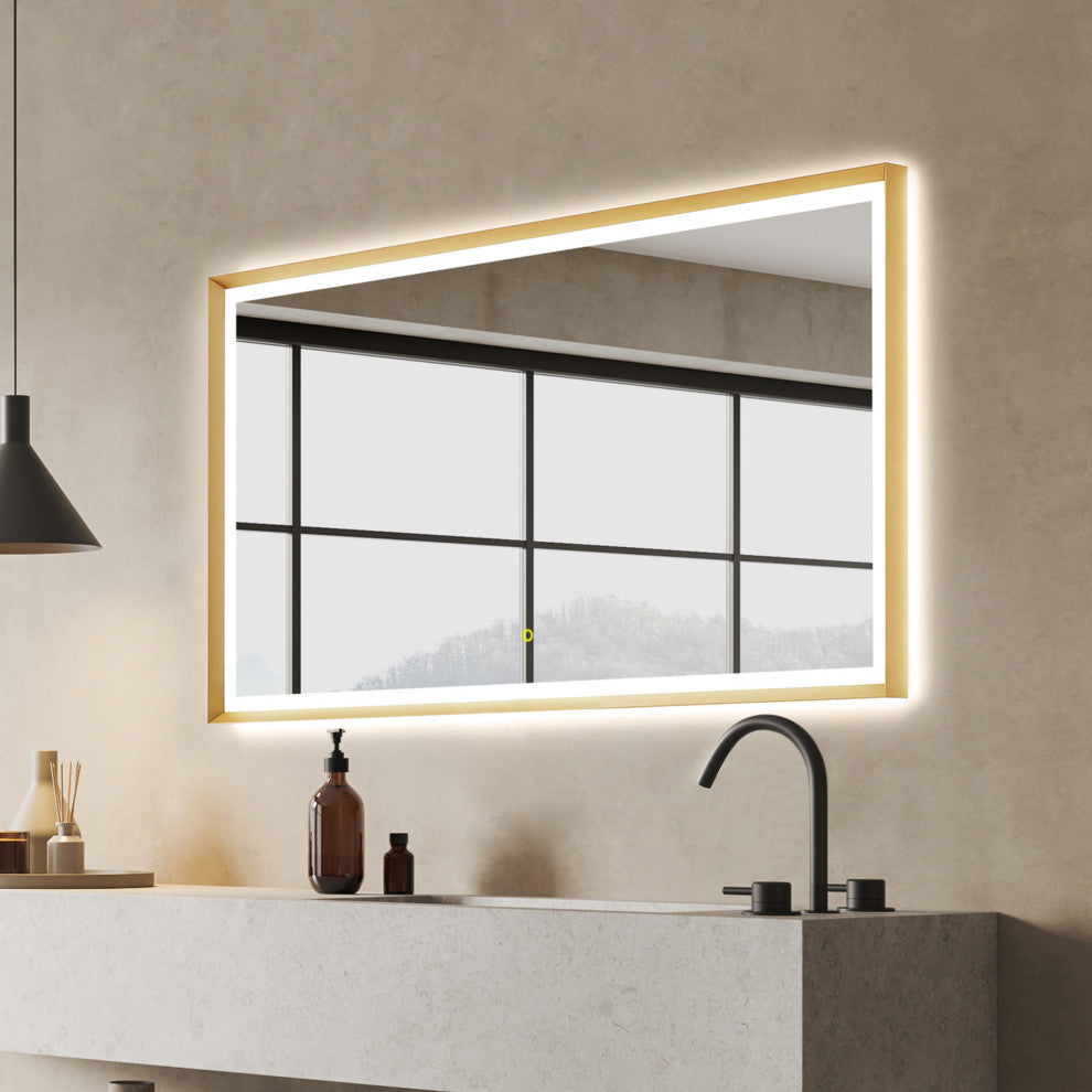 Apollo Anti-Fog Dimmable Vanity, LED Lighted Wall Mirror, Brushed Gold, 60"