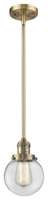 1-Light Beacon 6" Mini Pendant, Brushed Brass, Glass: Clear
