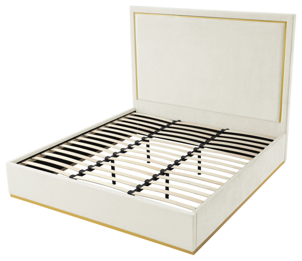 Inspired Home Marceline Bed Upholstered, Beige Velvet King
