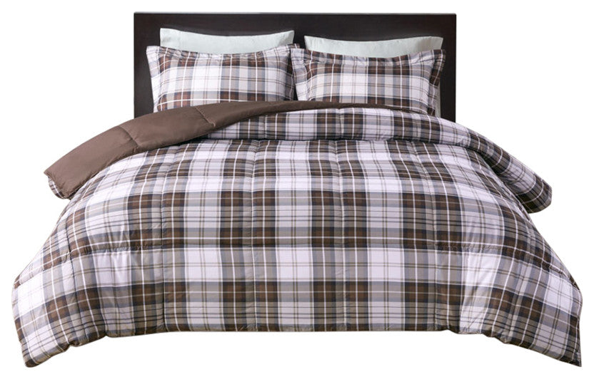Madison Park Essentials Parkston Moisture Management Plaid Comforter Set, Brown