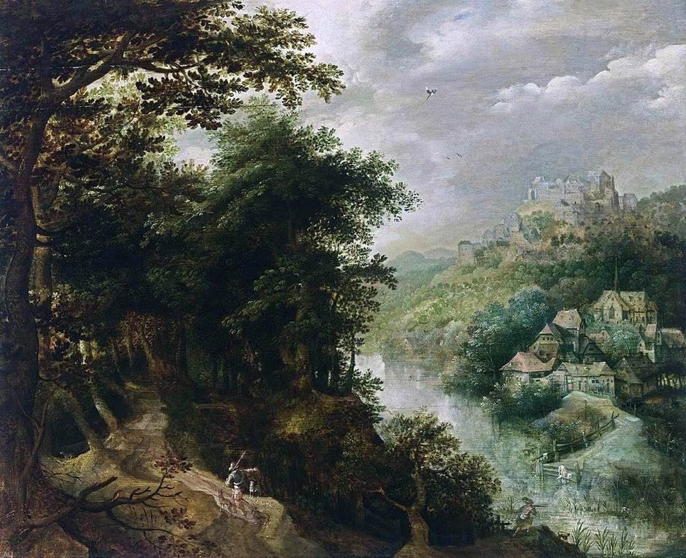 Anthonie Mirou Wooded River Landscape, 20"x25" Wall Decal Print
