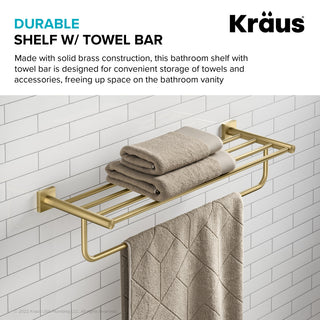 Ventus Bathroom Shelf With Towel Bar, Brushed Gold