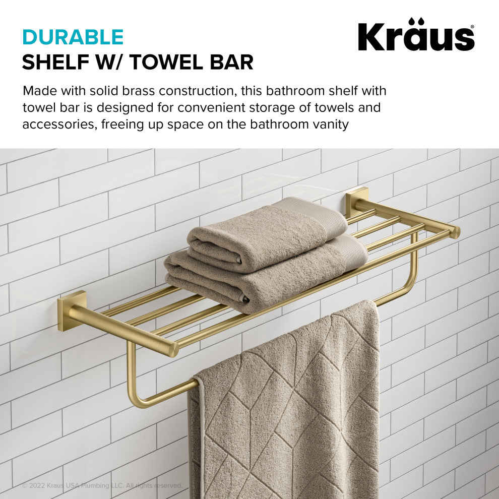 Ventus Bathroom Shelf With Towel Bar, Brushed Gold
