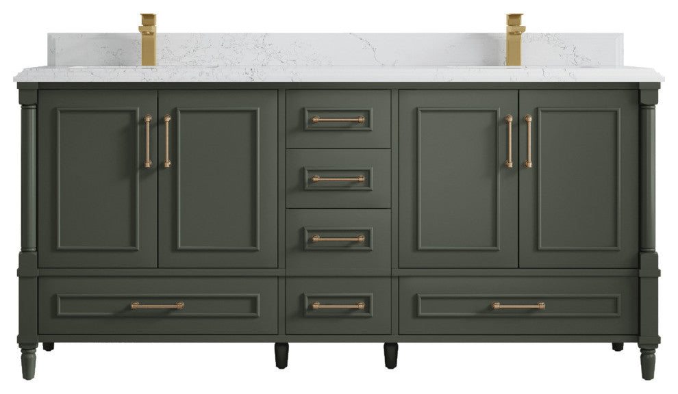 Aberdeen 72 Double Sink Bath Vanity Pewter Green 15" Cove Edge Empira Quartz