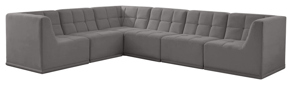 Relax Velvet Upholstered 6-Piece L-Shaped Modular Sectional, Grey