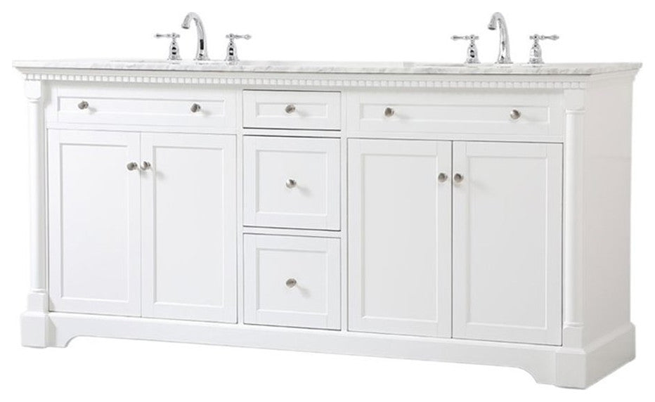 Elegant Decor Clarence 72" Solid Wood and Metal Double Bathroom Vanity in White