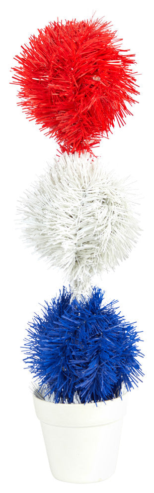 18" Red, White and Blue Americana Faux Topiary Plant With 35 Warm LED Lights