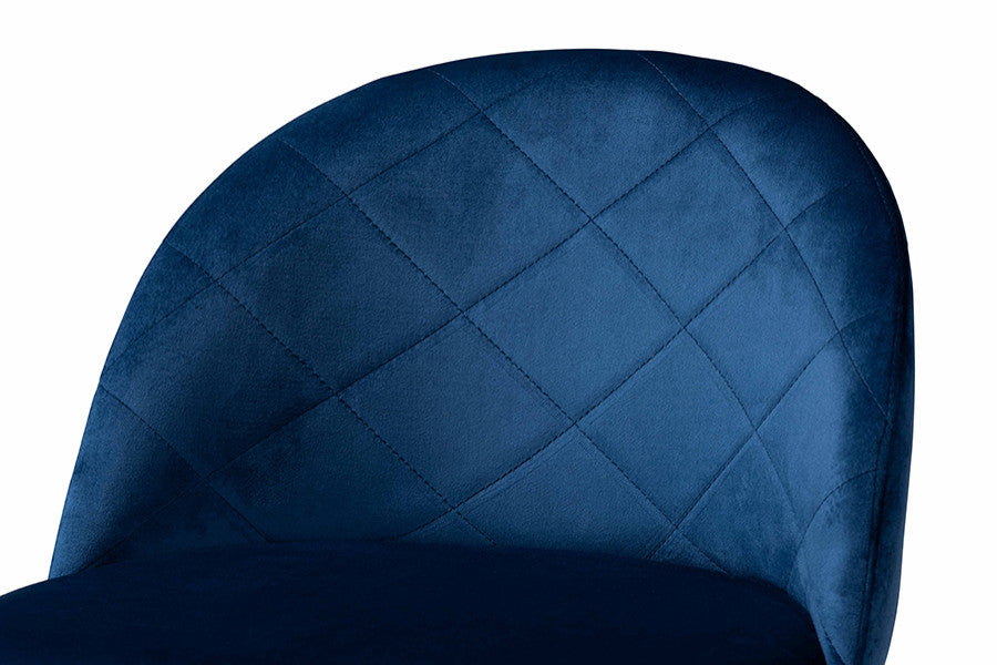 Navy Blue Velvet Fabric Upholstered and Rose Gold 4-Piece Bar Stool Set
