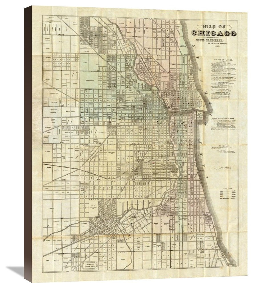 "Map of Chicago, 1857" Stretched Canvas Giclee by Rufus Blanchard, 24"x30"