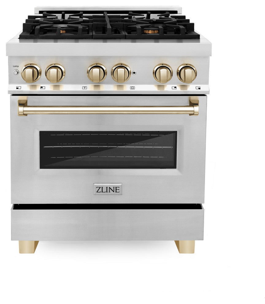 ZLINE 30" Dual Fuel Range, Stainless Steel With Gold Accents, RAZ-30-G