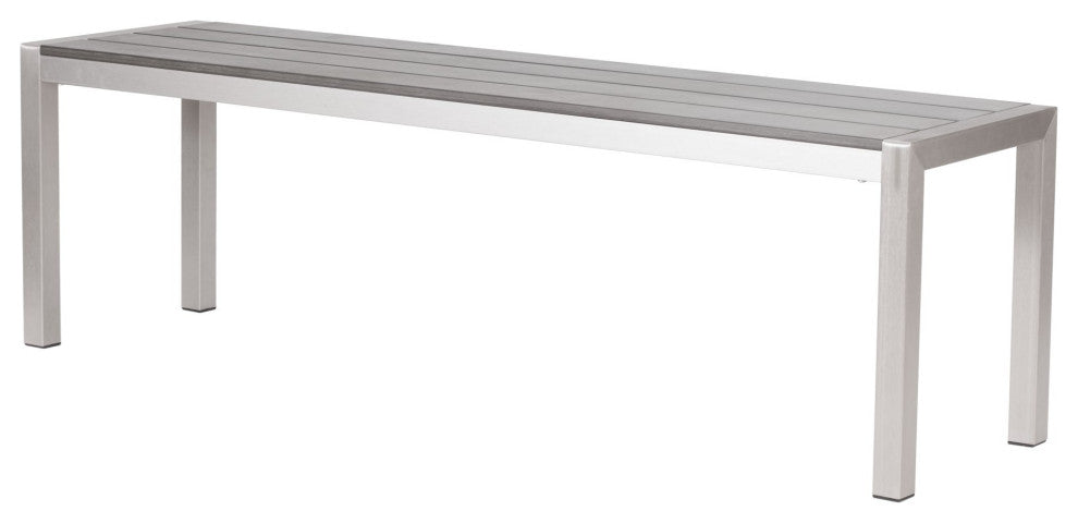 Double Bench, Aluminum, Metal, Gray, Silver, Outdoor Patio Balcony Garden