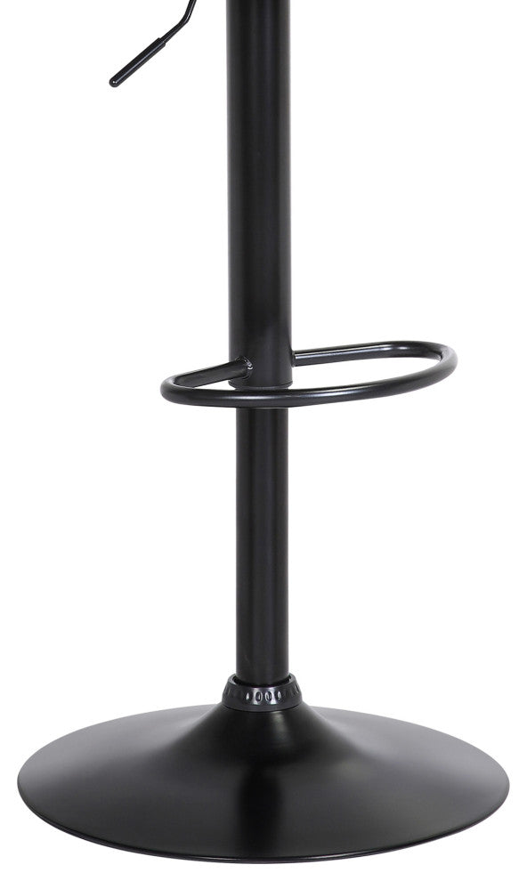 Lydia Adjustable Black Wood Bar Stool in Gray Faux Leather with Black Metal, Light Gray