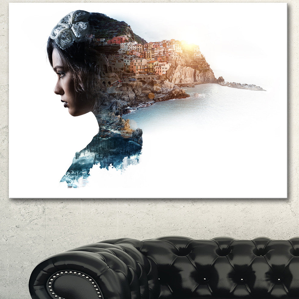 Double Exposure Woman Portrait, Portrait Canvas Art Print, 60"x28"