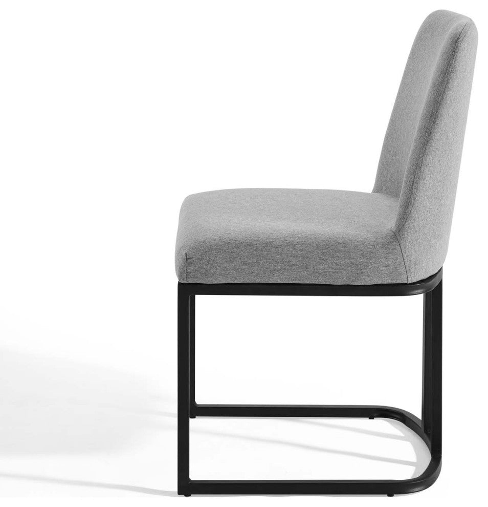 Side Dining Chair, Set of 2, Fabric, Metal, Black Gray, Modern, Cafe Bistro