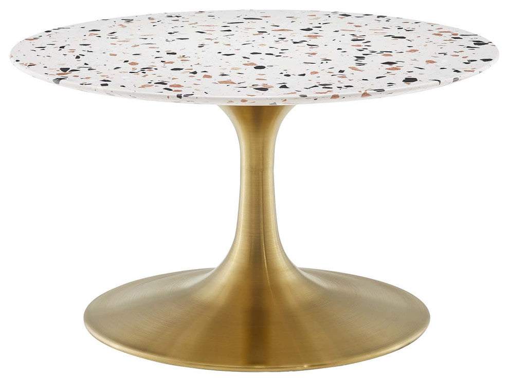 Lippa 28" Round Terrazzo Coffee Table, Gold White