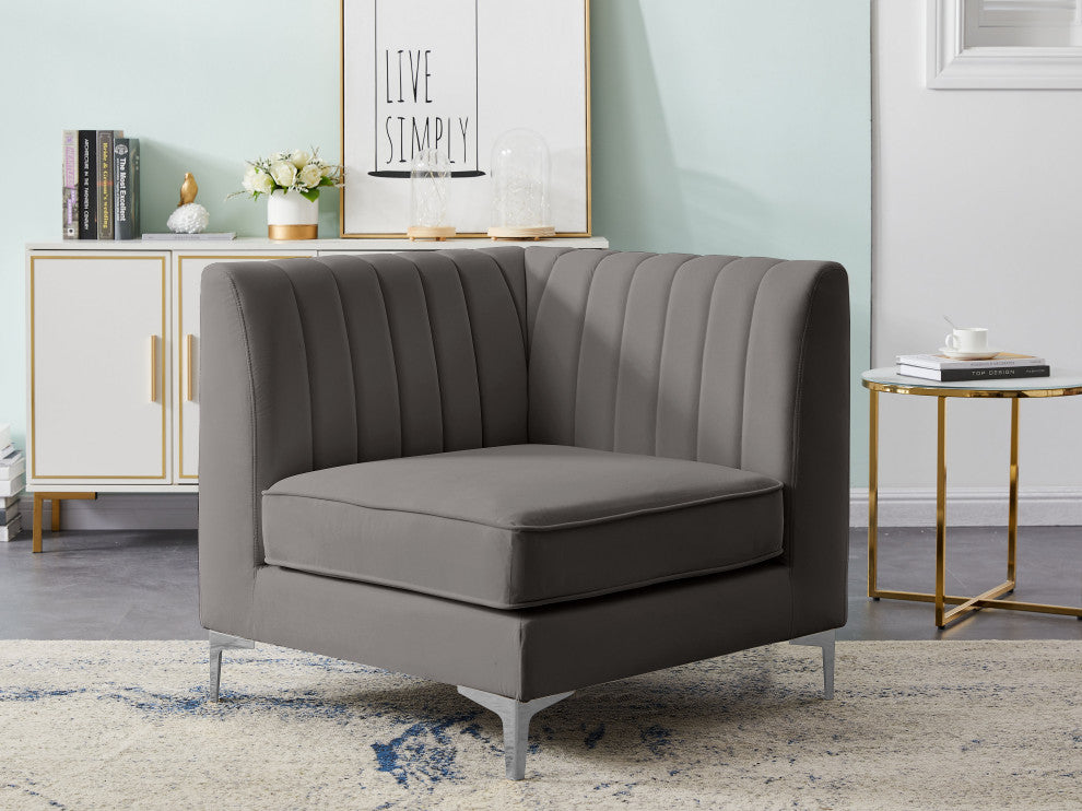 Alina Velvet Upholstered Modular Corner Chair, Grey