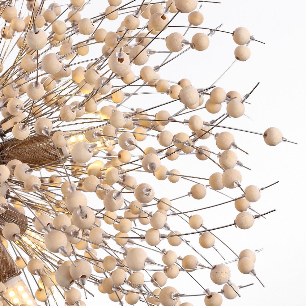 Wooden Beaded Dandelion Firework Chandelier, 9 Lights