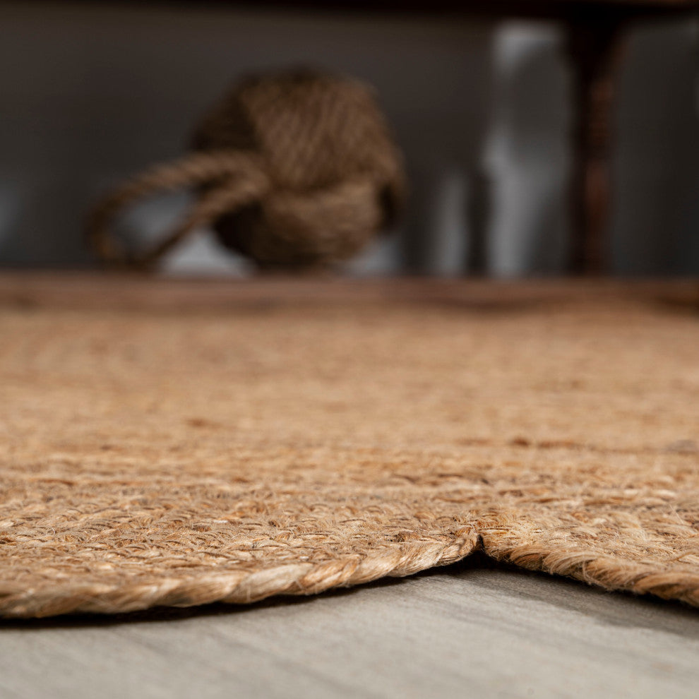 Petal Boho Jute Scalloped Circle Natural Round Area Rug, 6' Round