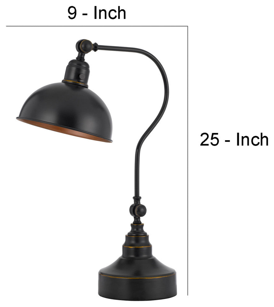 Benzara BM272206 25" Metal Curved Desk Lamp, Adjustable Shade, Bronze Black