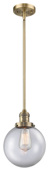 1-Light Beacon 8" Mini Pendant, Brushed Brass, Glass: Clear
