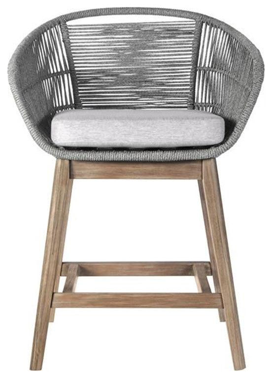 Tutti Frutti Indoor Counter Height Bar Stool in Aged Teak Wood with Grey Rope