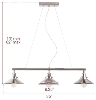 Andante Three Light Hanging Island Light, Brushed Nickel
