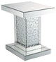 Benzara BM280269 Square Pedestal End Table, Mirrored, Faux Crystal Inlay, Silver