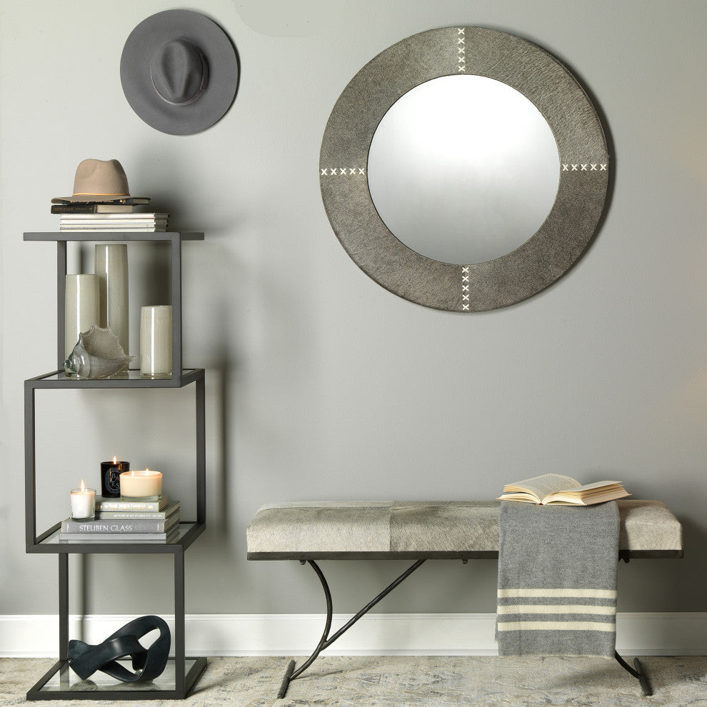 Cross Stitch Mirror, Gray Hide