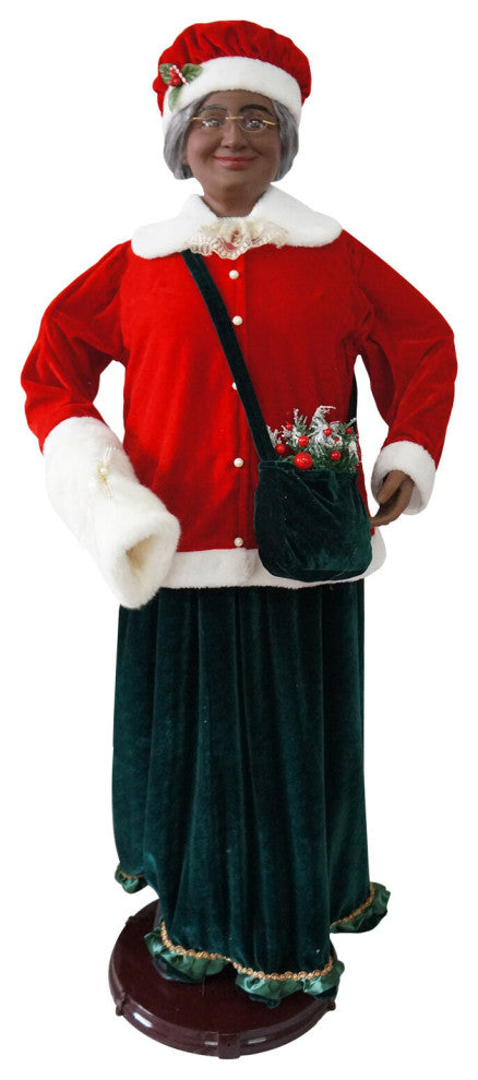58" African American Dancing Mrs. Claus With Faux-Fur Hand Muff, Home Decor