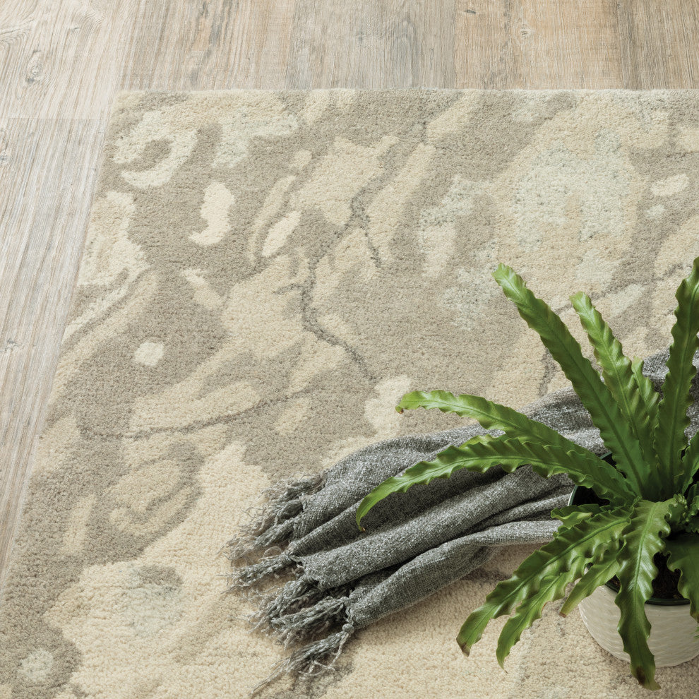 Athena Abstract Grain Beige/ Ivory Hand-Tufted Wool Rug 8' x 10'