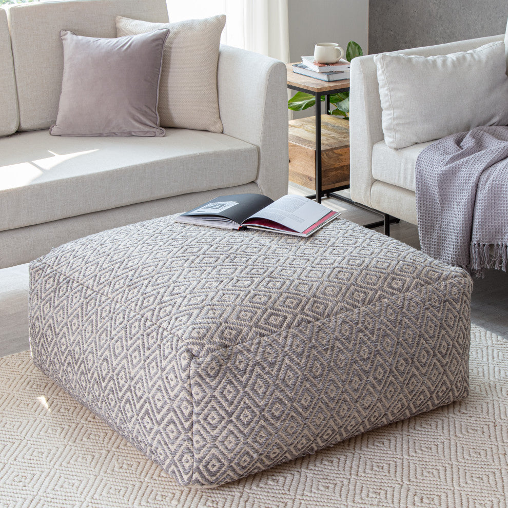 Willamette Slate 34" x 34" x 16" Gray and Beige Ottoman