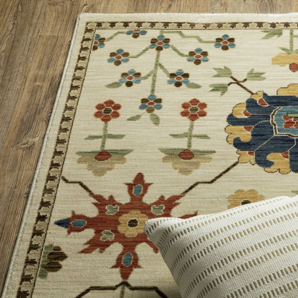 Fabienne Oriental Floral Indoor Area Rug, Ivory, 2'3"x7'6"