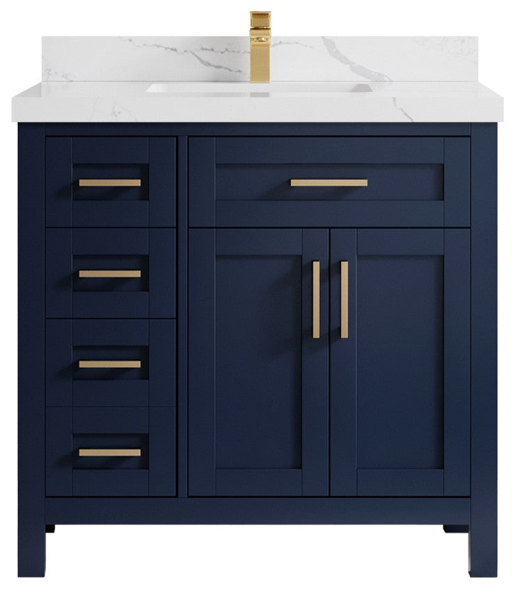 Cambridge 36 Center Sink Bath Vanity in Hale Navy Blue 2" Calacatta Laza