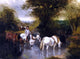 Sr. John Frederick Herring At the Ford, 21"x28" Gallery Wrapped Canvas Print