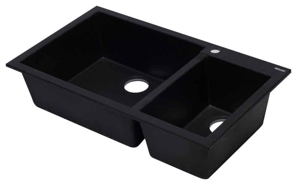 ALFI AB3319DI-BLA Black 34" Double Bowl Drop In Granite Composite Kitchen Sink