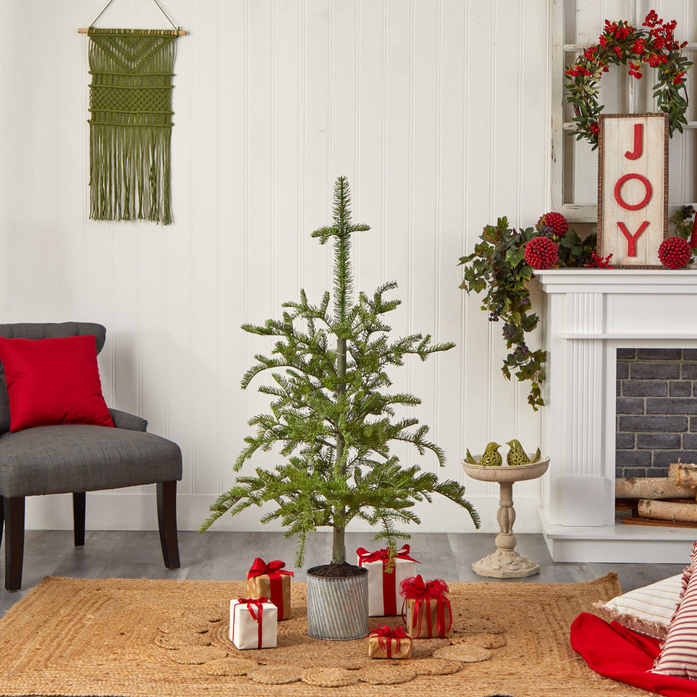 T3394 4.5 Pre-Lit Christmas Pine Artificial Tree in Decorative Planter