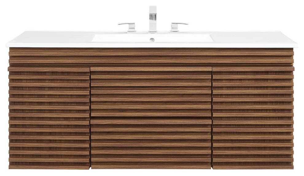 Render 48" Wall-Mount Bathroom Vanity, Walnut White