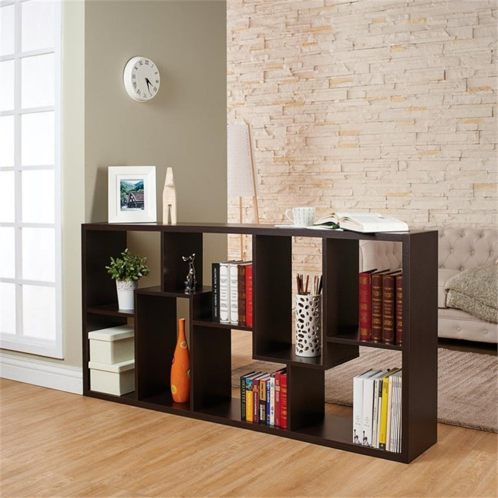 Catania Contemporary Wood 10-Shelf Bookcase in Walnut Finish