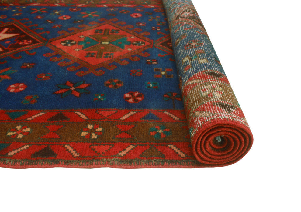 Fine Vintage Distressed Stephan Blue/Red Runner, 3'7x9'10