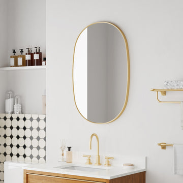 24"x36" Wall-mounted Oval Bathroom Vanity Mirror with Aluminum Frame, Brushed Gold