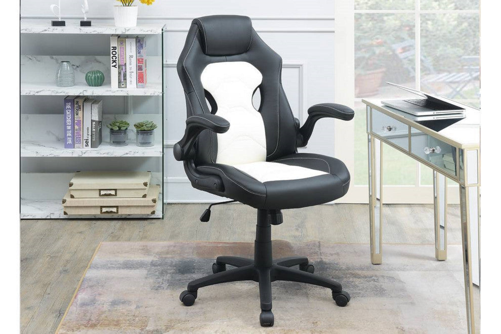 Office Chair Upholstered Comfort Chair, Gaming/Office, Black/White