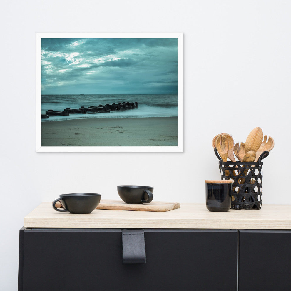 Blue Morning at Rehoboth Coastal Landscape Framed Photo Paper Wall Art Prints, White, 16" X 20"