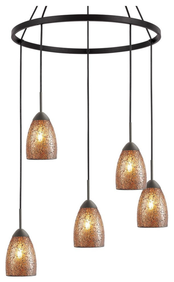 Woodbridge Lighting Venezia 5-Light Pendant Chandelier, Bronze, Round, 24"d, Mosaic Amber