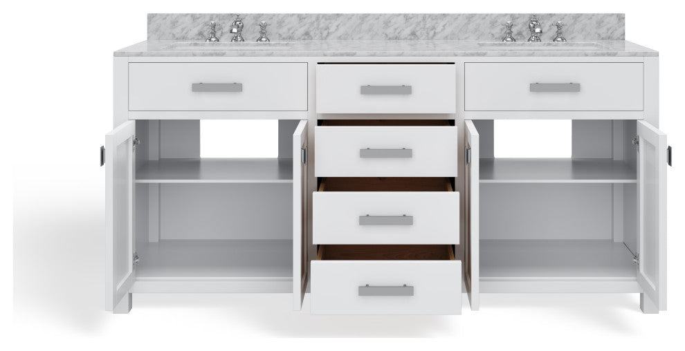 The Polaris Bathroom Vanity, Pure White, 72", Double Sink, Freestanding