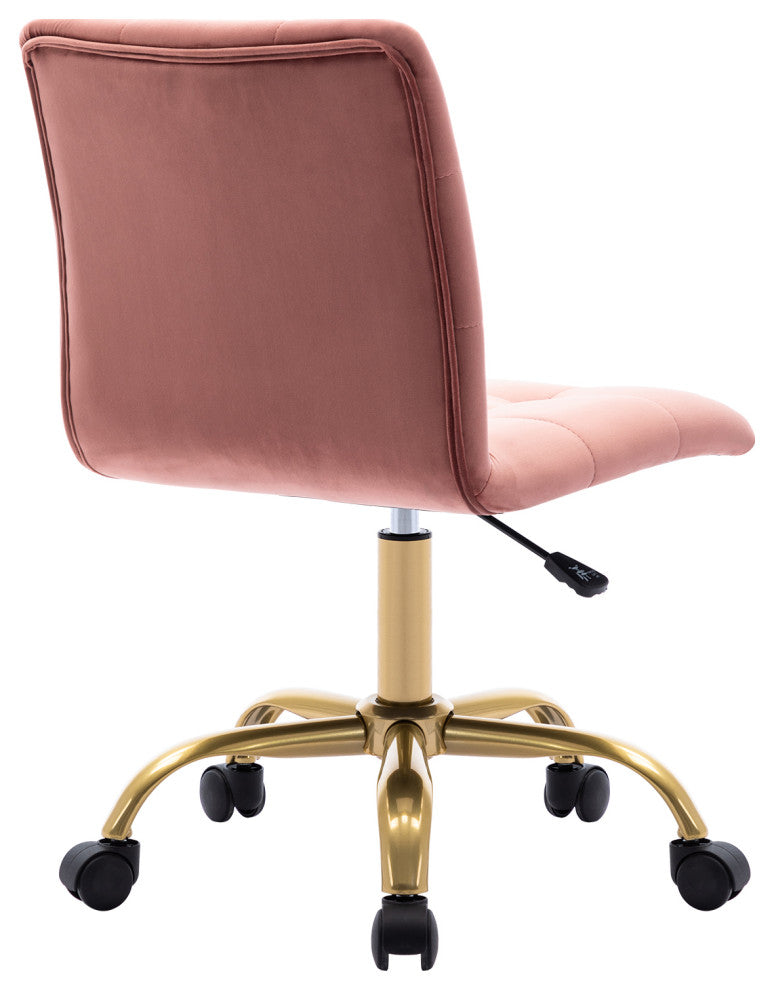 Square Tufted Desk Rolling Chair, Pink-Velvet