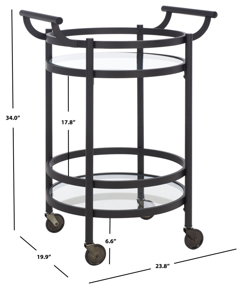 Safavieh Sienna 2 Tier Round Bar Cart, Matte Black