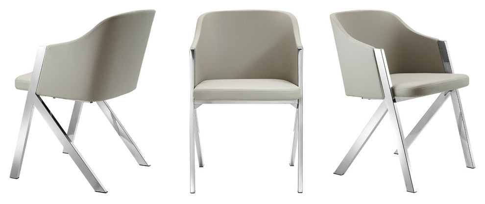 Acorn Set of 2 Arm Dining Chair, Taupe Pu Leather